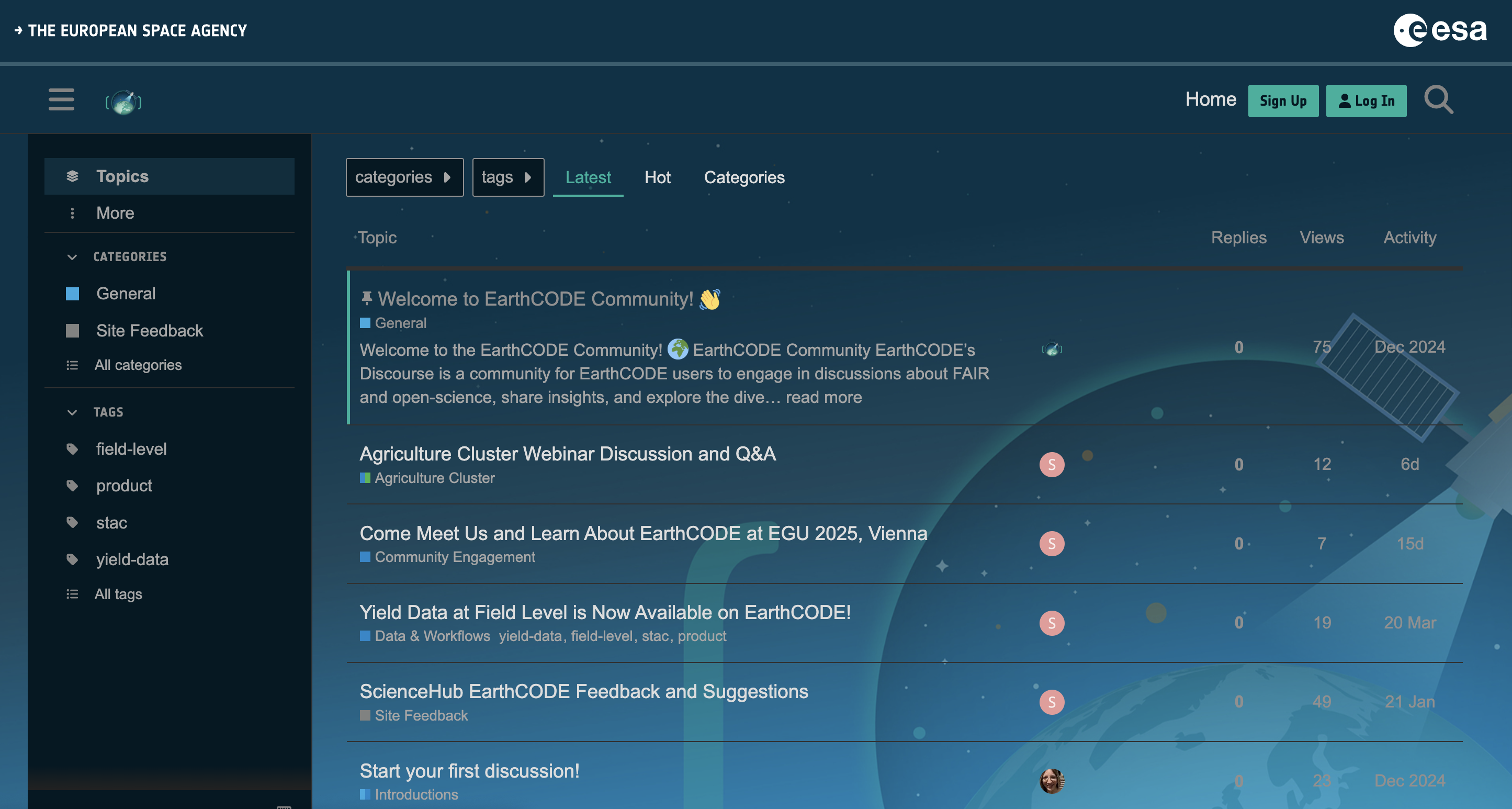 EarthCODE Discourse Starting Screen