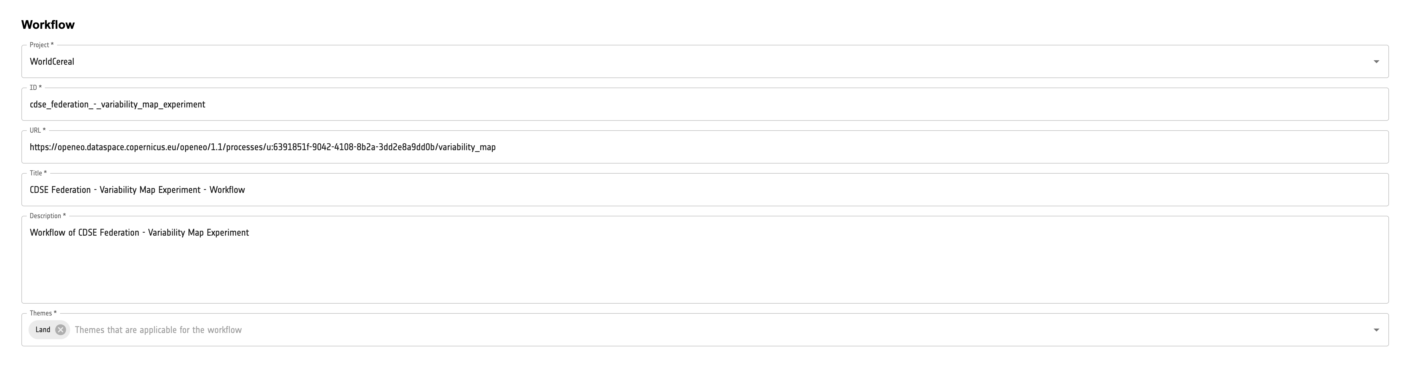 openEO Publishing Tool - Workflow Form