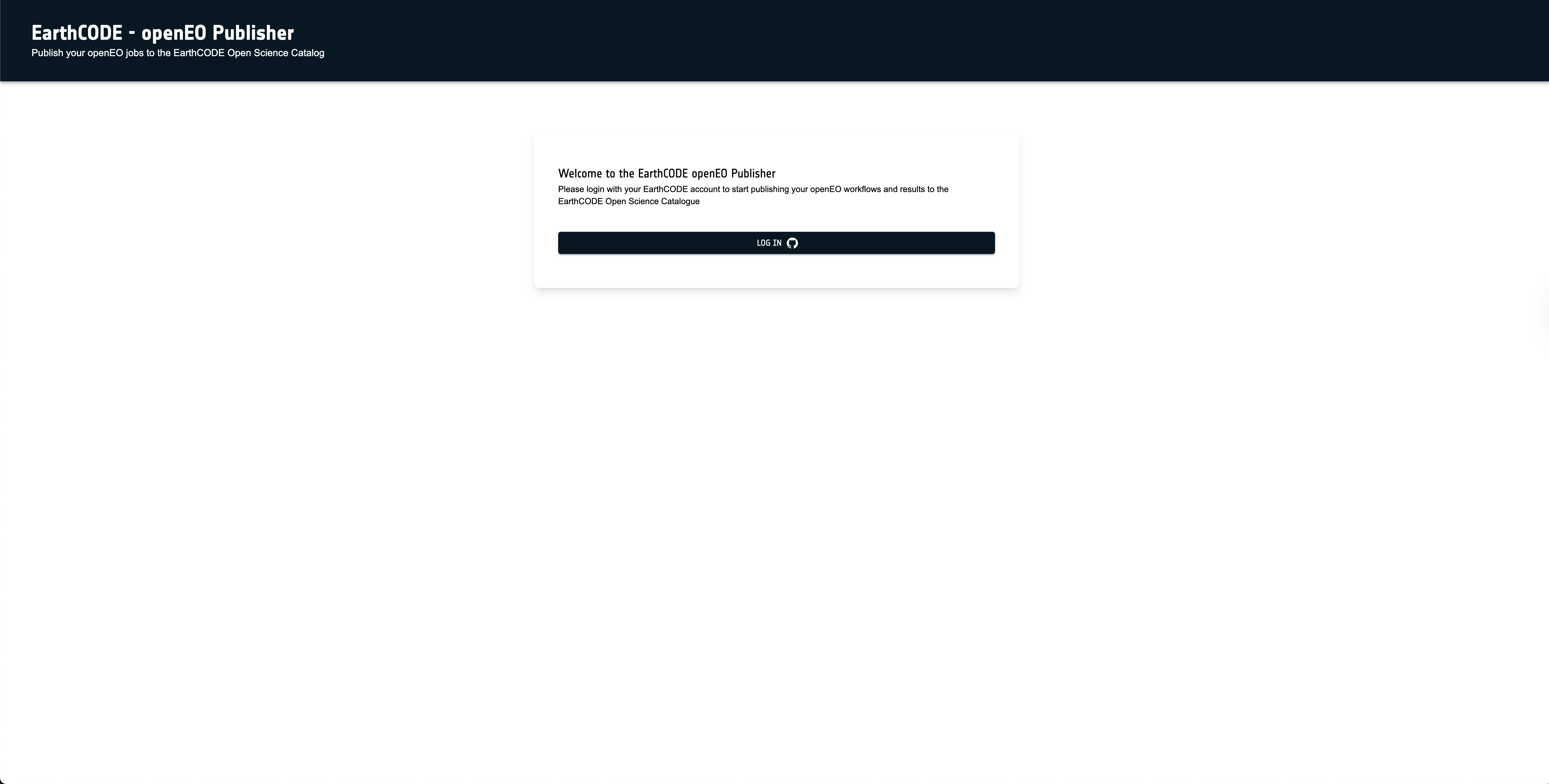 openEO Publishing Tool - Start